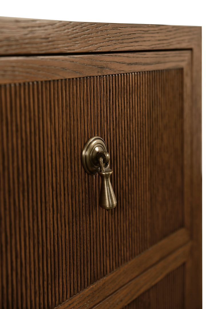 Two Drawer Side Table With Fluted Drawer Fronts In Provincial Brown Oak - NOVALIE PBO