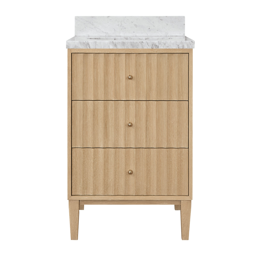 Bath Vanity With Vertical Fluted Detail With Polished Brass Knobs In Cerused Oak - ODIN 24 CO