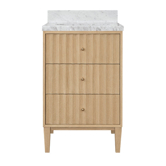 Bath Vanity With Vertical Fluted Detail With Polished Brass Knobs In Cerused Oak - ODIN 24 CO