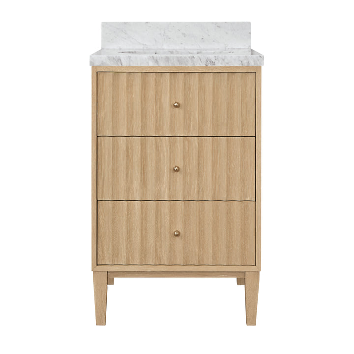 Bath Vanity With Vertical Fluted Detail With Polished Brass Knobs In Cerused Oak - ODIN 24 CO