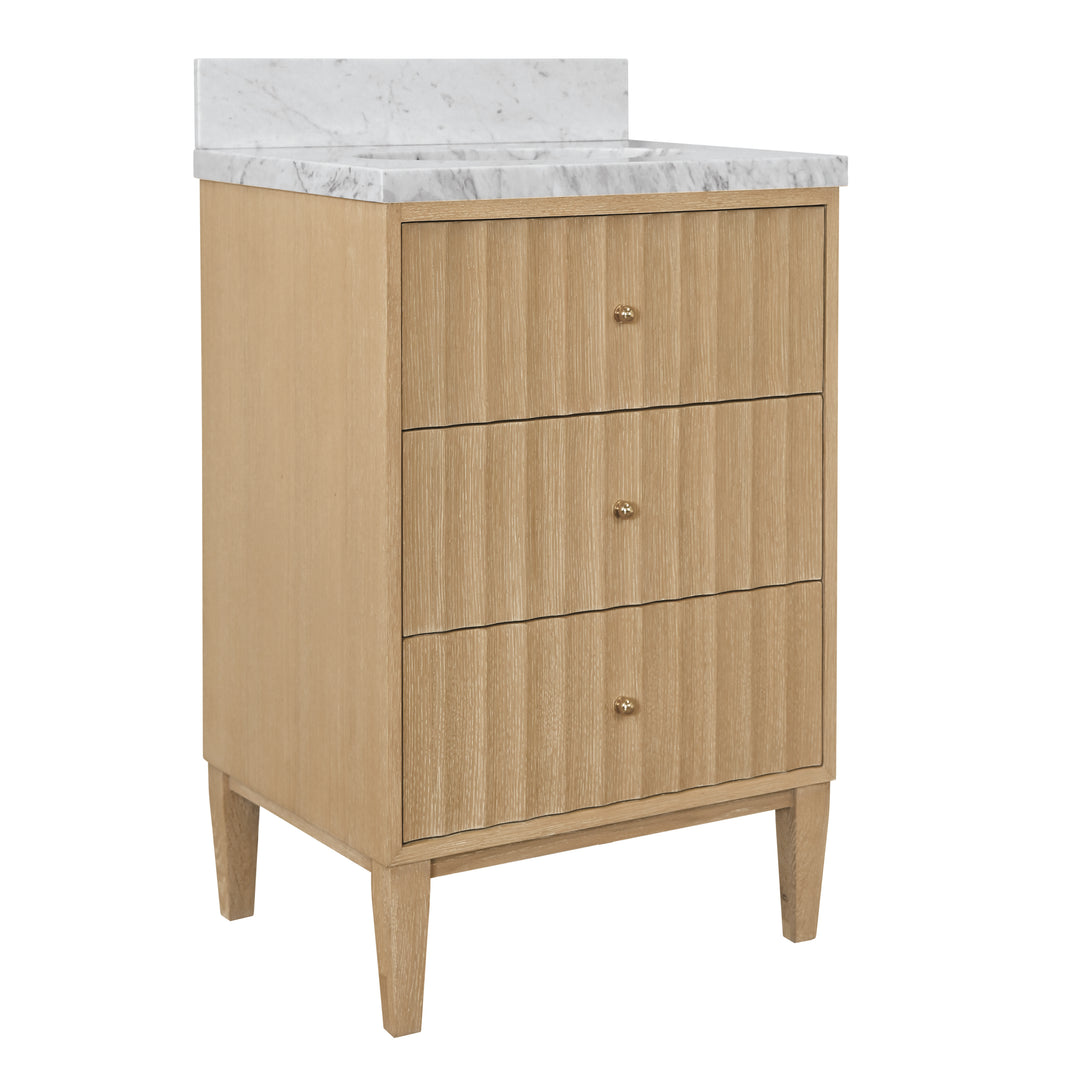 Bath Vanity With Vertical Fluted Detail With Polished Brass Knobs In Cerused Oak - ODIN 24 CO