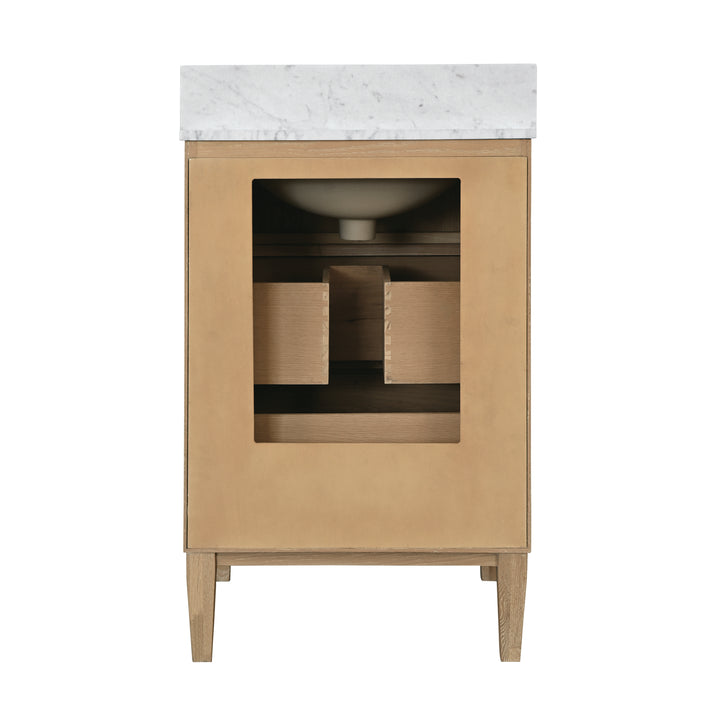 Bath Vanity With Vertical Fluted Detail With Polished Brass Knobs In Cerused Oak - ODIN 24 CO