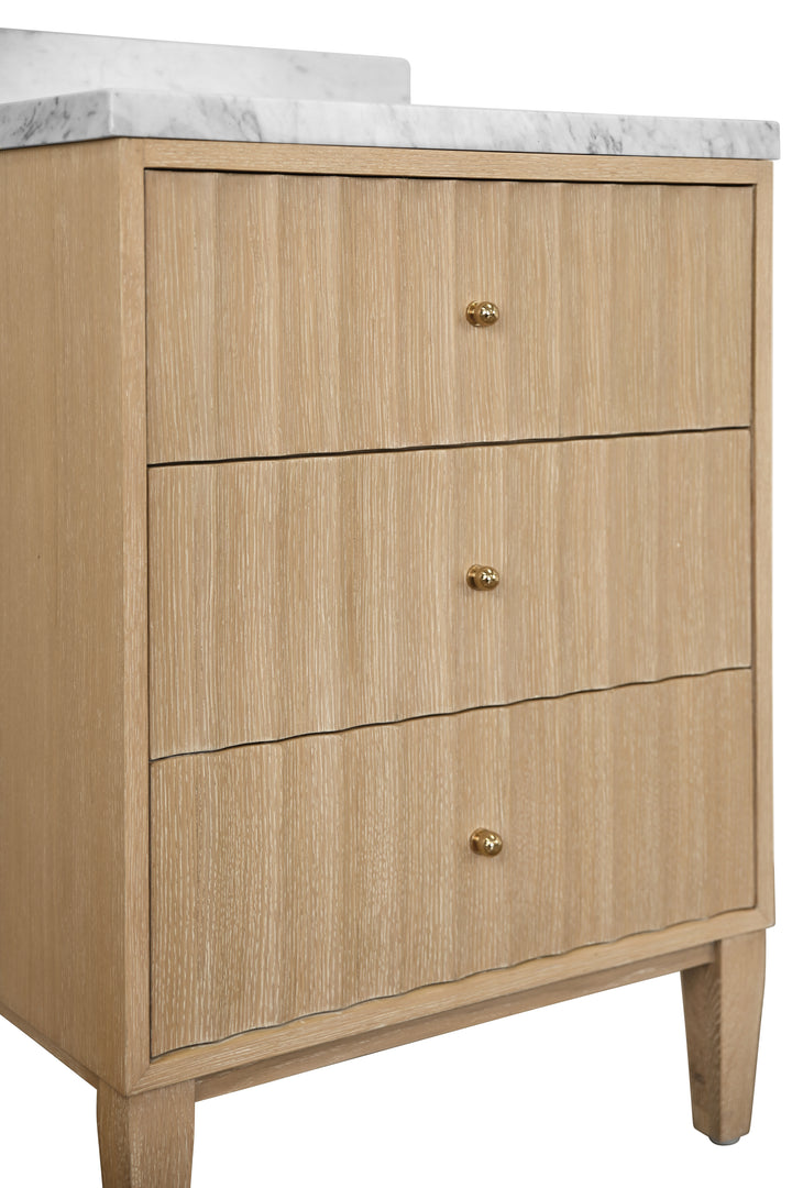 Bath Vanity With Vertical Fluted Detail With Polished Brass Knobs In Cerused Oak - ODIN 24 CO