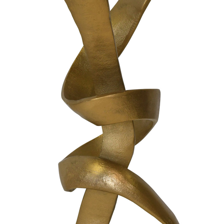 Round Sculptural Loop Base Side Table In Antique Brass With Inset Mirror Top - OLYMPIA