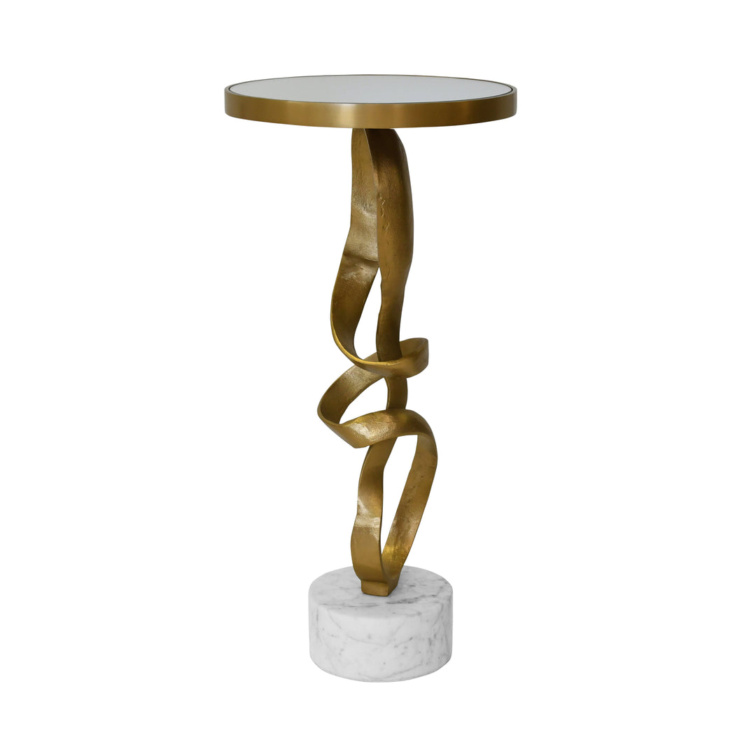 Round Sculptural Loop Base Side Table In Antique Brass With Inset Mirror Top - OLYMPIA