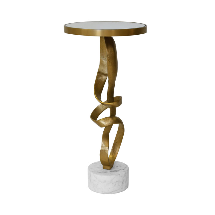 Round Sculptural Loop Base Side Table In Antique Brass With Inset Mirror Top - OLYMPIA