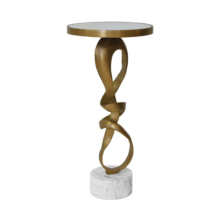 Round Sculptural Loop Base Side Table In Antique Brass With Inset Mirror Top - OLYMPIA