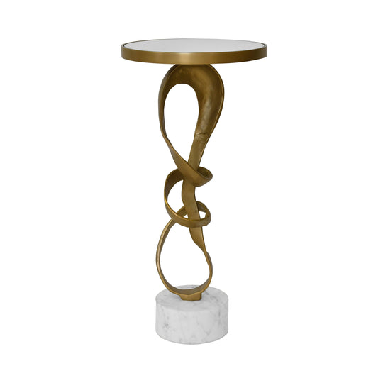 Round Sculptural Loop Base Side Table In Antique Brass With Inset Mirror Top - OLYMPIA