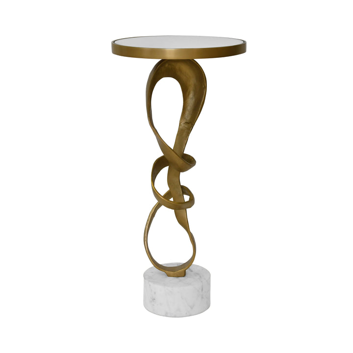 Round Sculptural Loop Base Side Table In Antique Brass With Inset Mirror Top - OLYMPIA