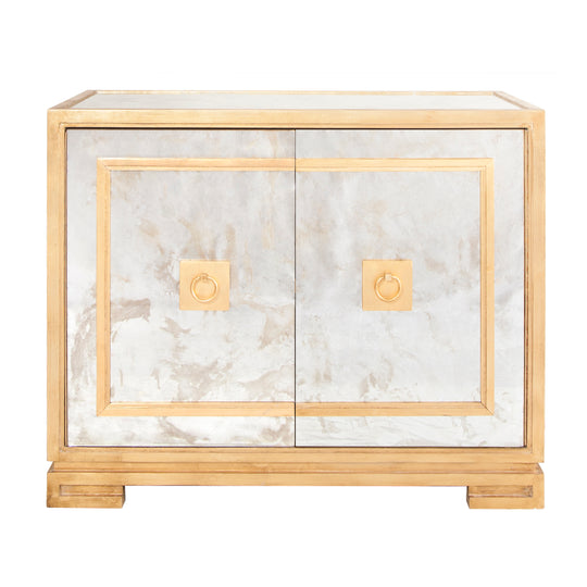 Antq. Mirror & Gl 2 Door Cabinet W Greek Key Detail  - OPHELIA G