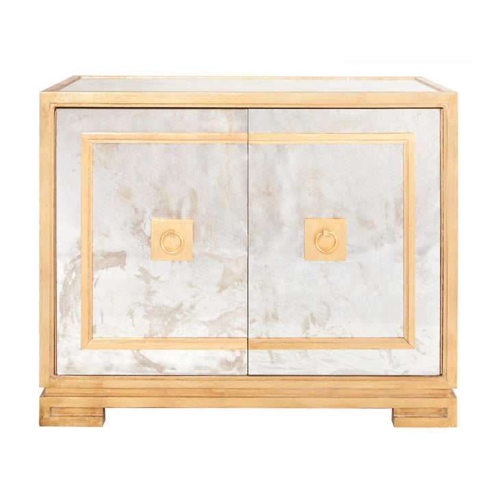 Antq. Mirror & Gl 2 Door Cabinet W Greek Key Detail  - OPHELIA G