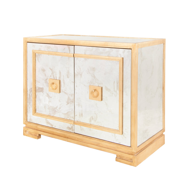 Antq. Mirror & Gl 2 Door Cabinet W Greek Key Detail  - OPHELIA G