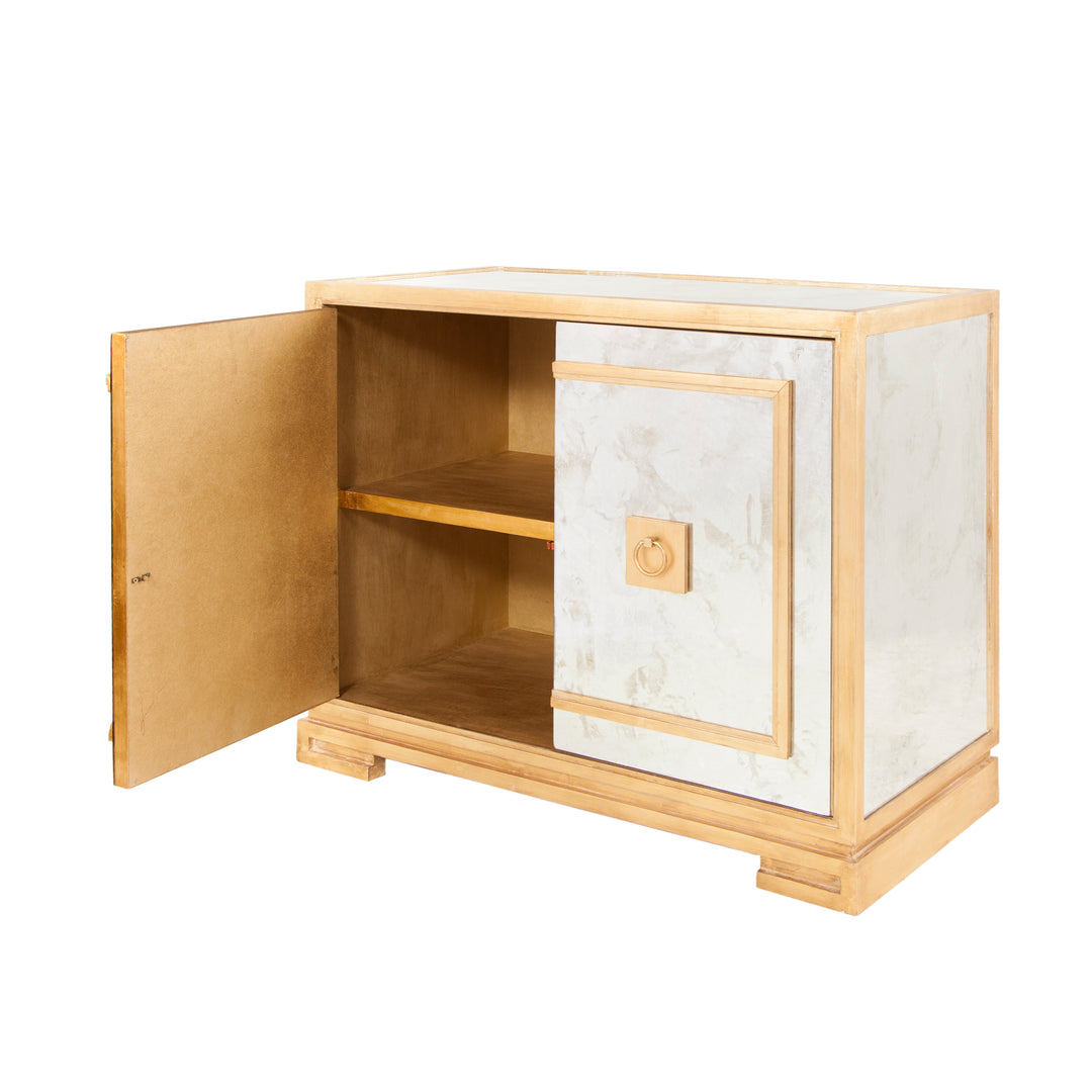 Antq. Mirror & Gl 2 Door Cabinet W Greek Key Detail  - OPHELIA G