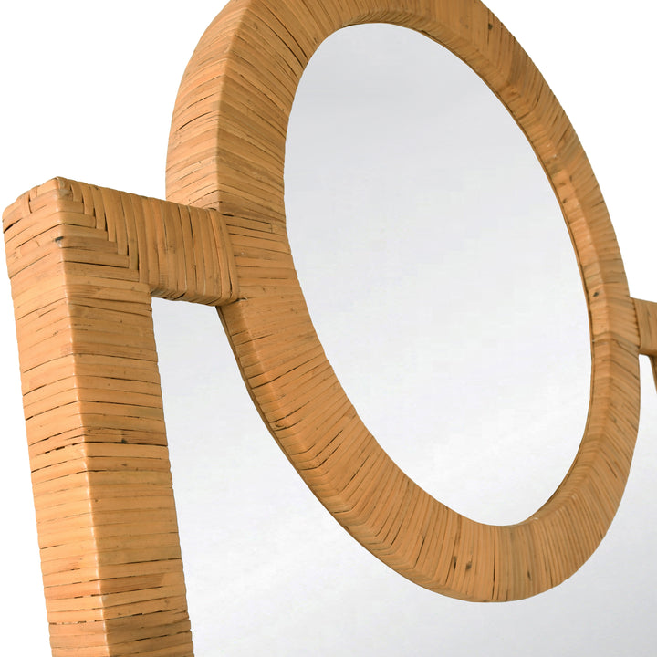 Rattan Wrapped Mirror With Circle Detail - ORLANDO