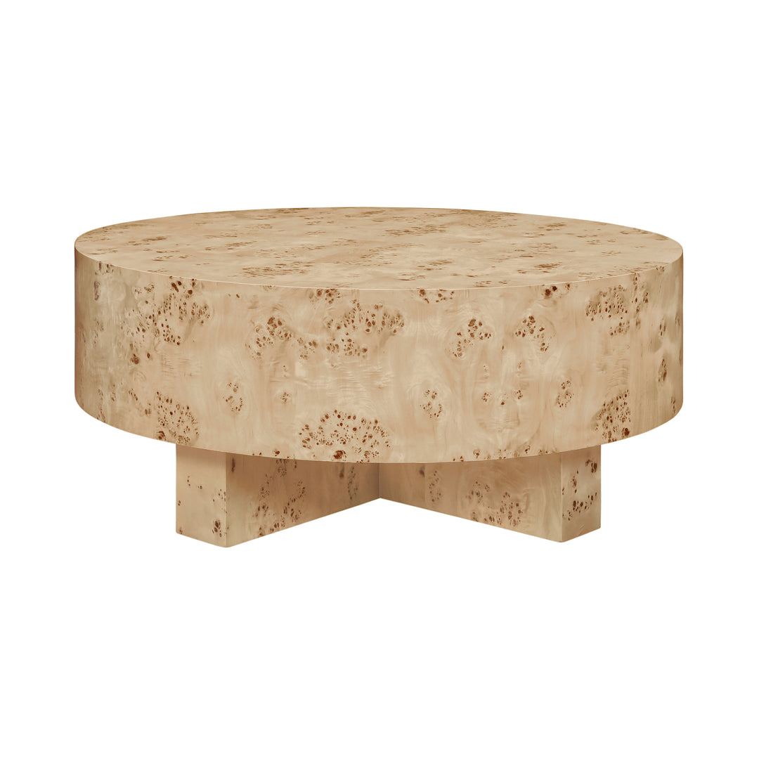 Thick Top Coffee Table With Cross Base In Burl Wood - OSLO BW