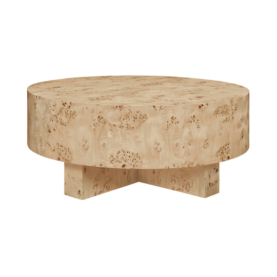 Thick Top Coffee Table With Cross Base In Burl Wood - OSLO BW