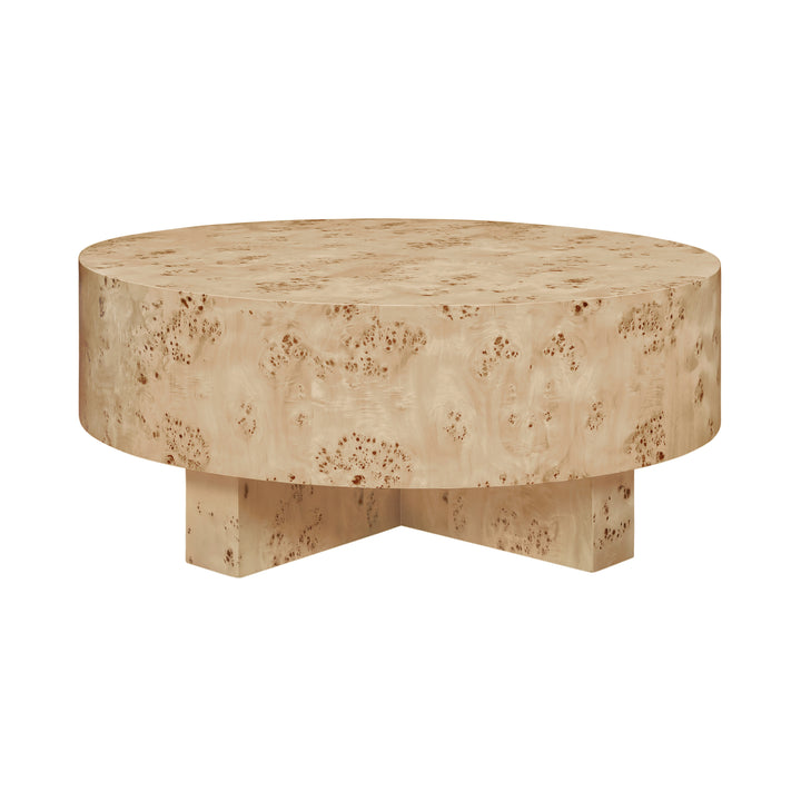 Thick Top Coffee Table With Cross Base In Burl Wood - OSLO BW