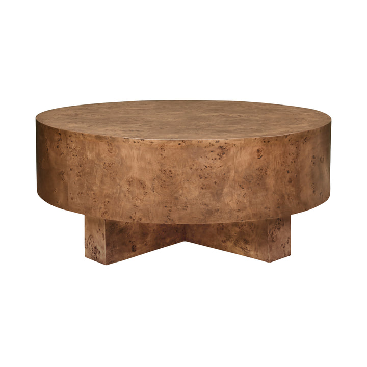 Thick Top Coffee Table With Cross Base In Dark Burl Wood - OSLO DBW