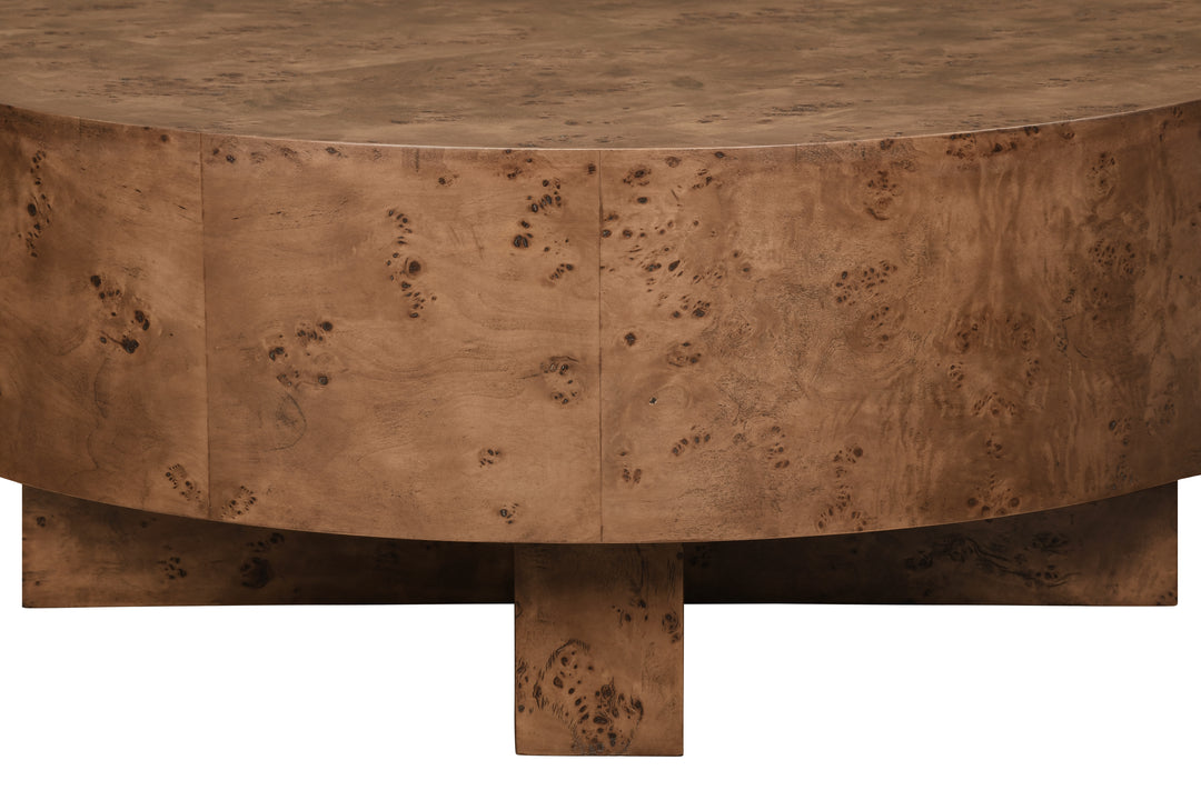 Thick Top Coffee Table With Cross Base In Dark Burl Wood - OSLO DBW