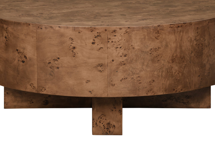 Thick Top Coffee Table With Cross Base In Dark Burl Wood - OSLO DBW