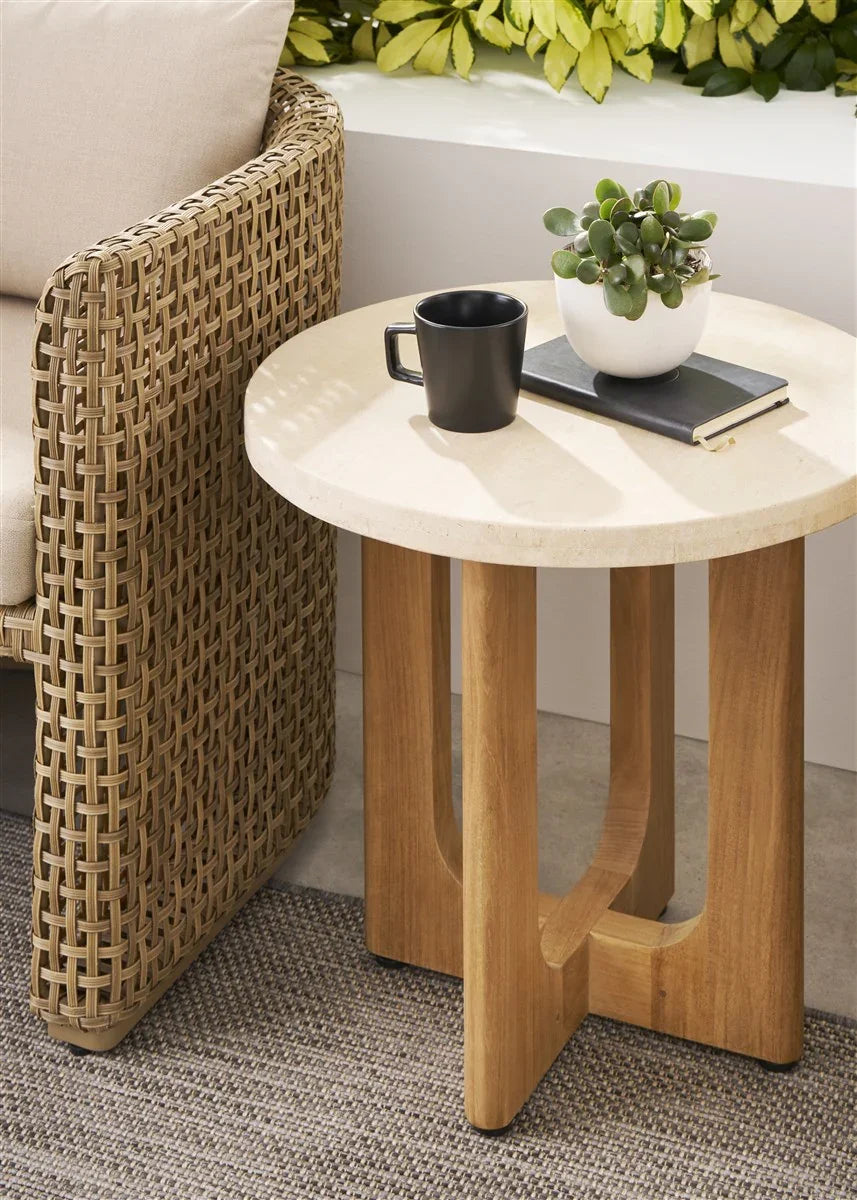 American Home Furniture Vanguard Furniture Bliss Outdoor End Table- Wood & Travertine