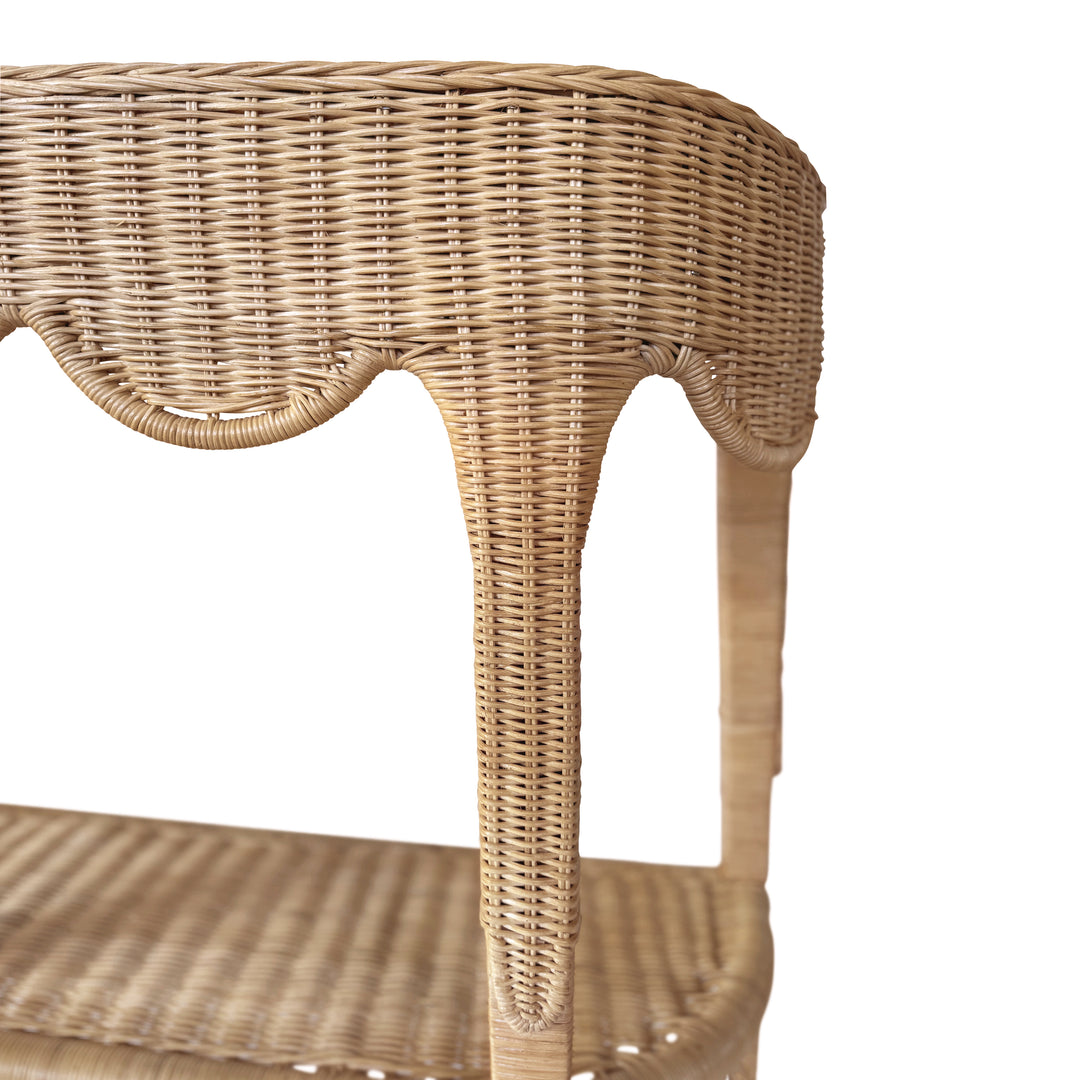 Scalloped Top Demi Lune Console In Woven Rattan With Open Shelf - PALOMA