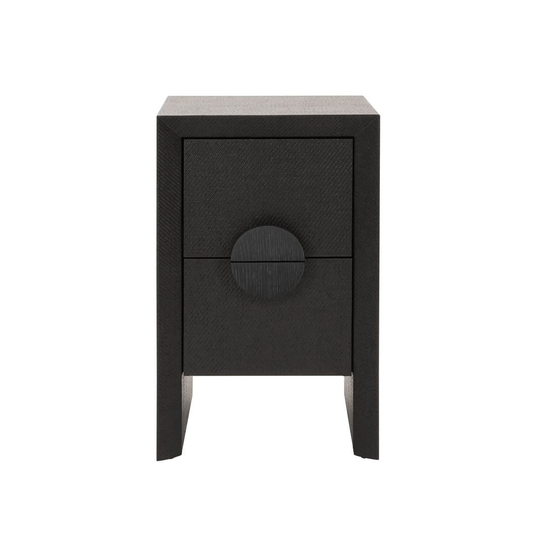 Two Drawer Small Side Table In Black Painted Grasscloth With Black Oak Handles - PARKER BLK