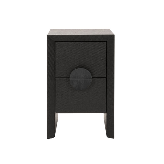 Two Drawer Small Side Table In Black Painted Grasscloth With Black Oak Handles - PARKER BLK