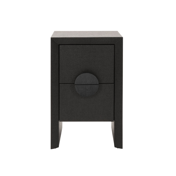 Two Drawer Small Side Table In Black Painted Grasscloth With Black Oak Handles - PARKER BLK