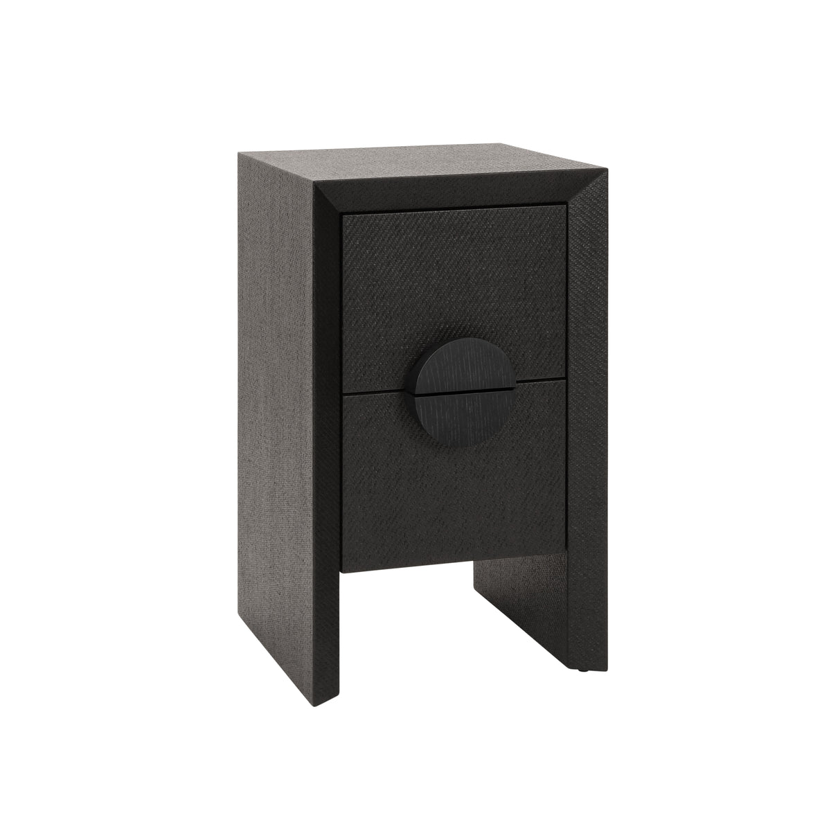 Two Drawer Small Side Table In Black Painted Grasscloth With Black Oak Handles - PARKER BLK