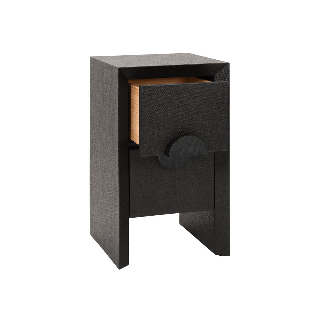 Two Drawer Small Side Table In Black Painted Grasscloth With Black Oak Handles - PARKER BLK
