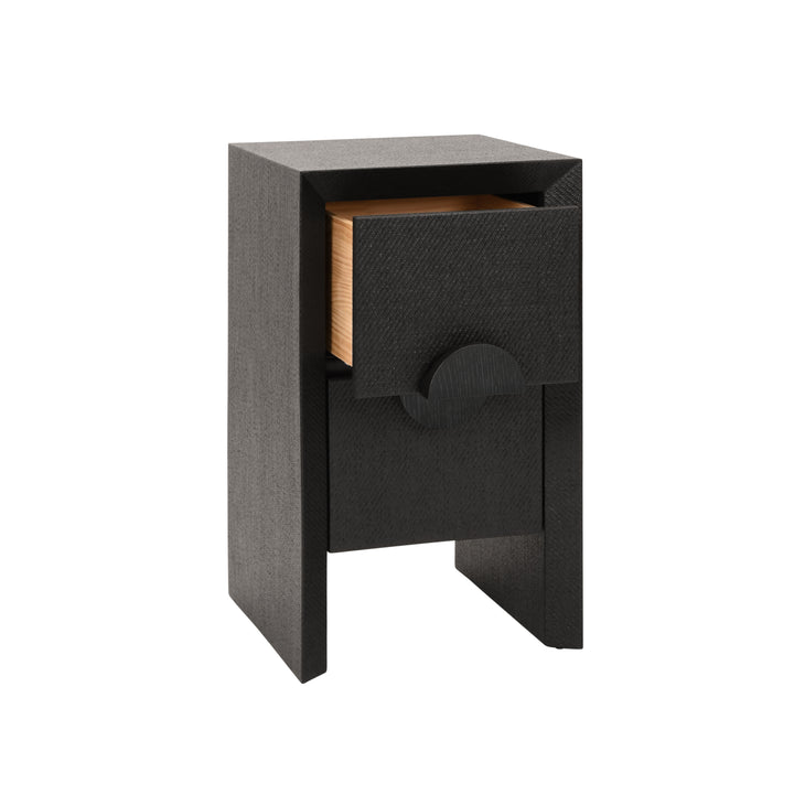 Two Drawer Small Side Table In Black Painted Grasscloth With Black Oak Handles - PARKER BLK