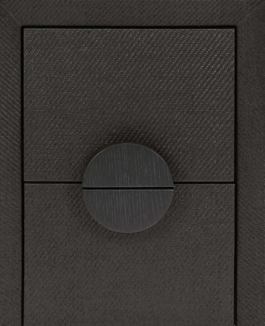Two Drawer Small Side Table In Black Painted Grasscloth With Black Oak Handles - PARKER BLK