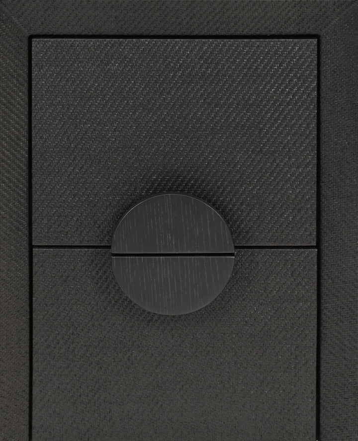 Two Drawer Small Side Table In Black Painted Grasscloth With Black Oak Handles - PARKER BLK