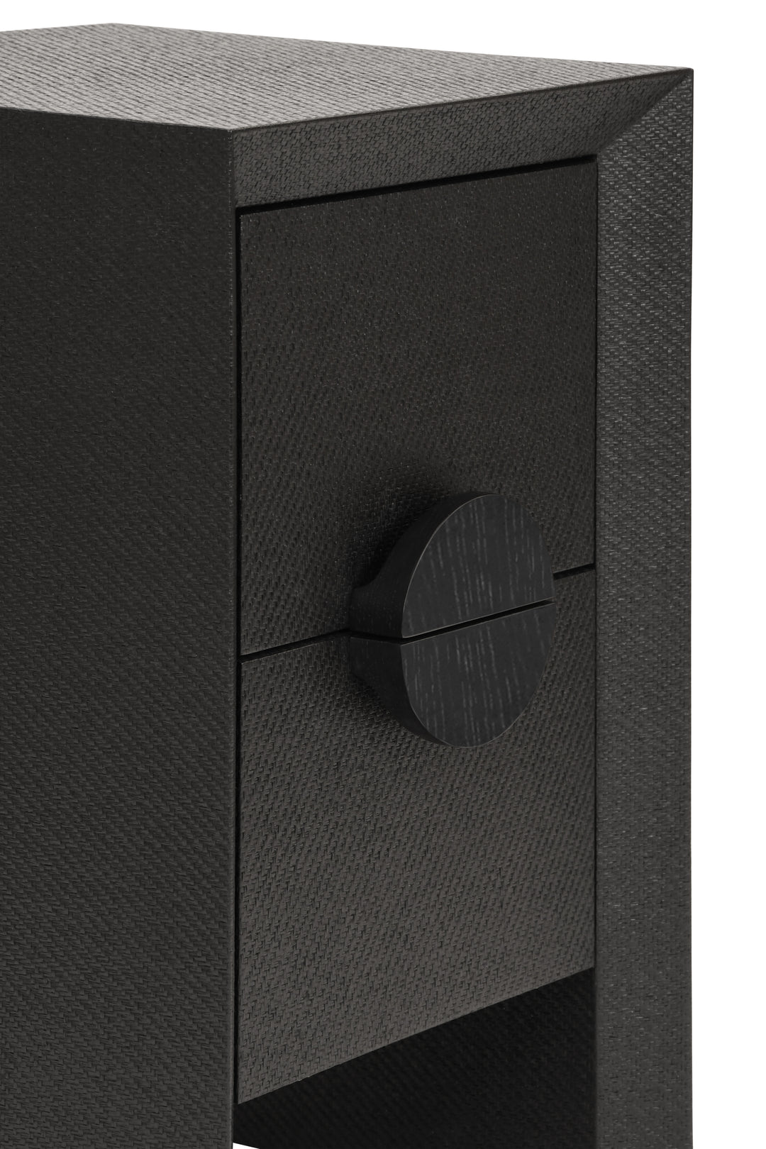 Two Drawer Small Side Table In Black Painted Grasscloth With Black Oak Handles - PARKER BLK