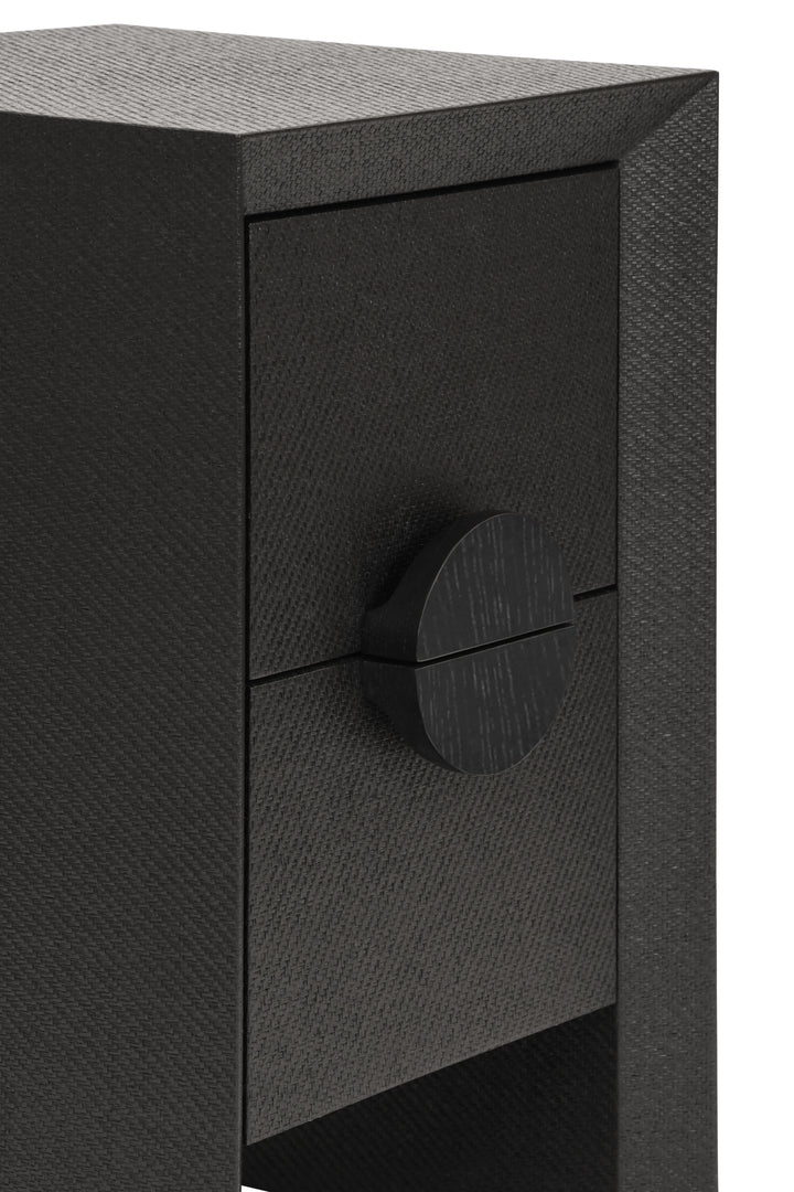 Two Drawer Small Side Table In Black Painted Grasscloth With Black Oak Handles - PARKER BLK