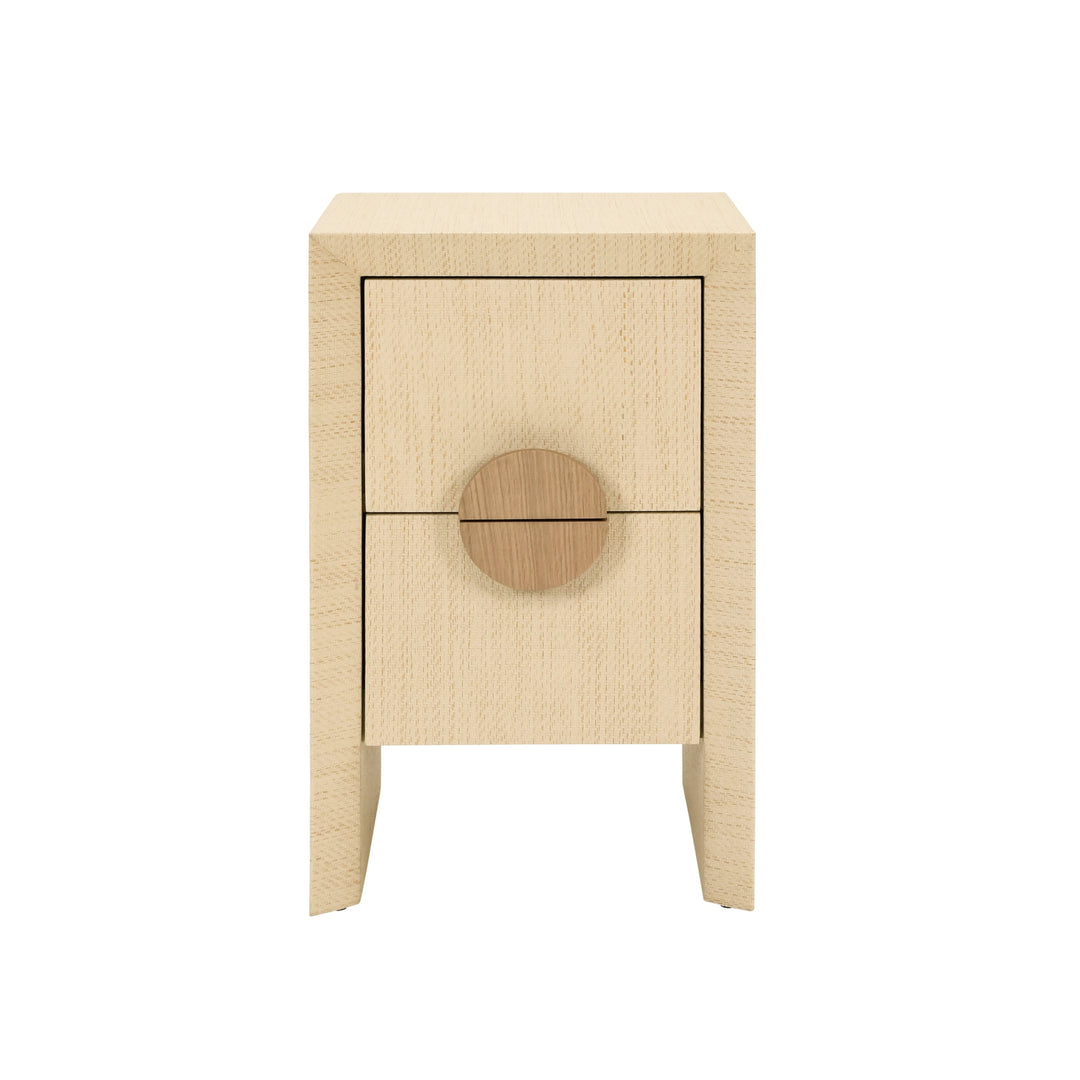 Two Drawer Small Side Table In Natural Grasscloth With Cerused Oak Handles - PARKER NAT