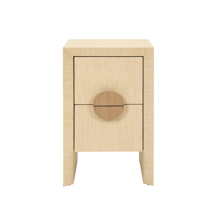 Two Drawer Small Side Table In Natural Grasscloth With Cerused Oak Handles - PARKER NAT