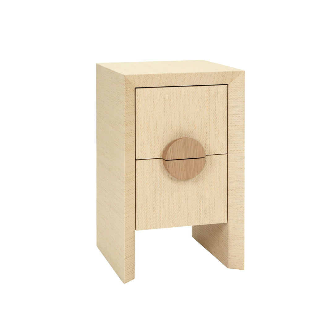 Two Drawer Small Side Table In Natural Grasscloth With Cerused Oak Handles - PARKER NAT