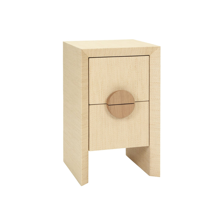 Two Drawer Small Side Table In Natural Grasscloth With Cerused Oak Handles - PARKER NAT