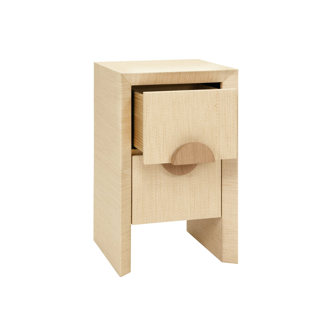 Two Drawer Small Side Table In Natural Grasscloth With Cerused Oak Handles - PARKER NAT