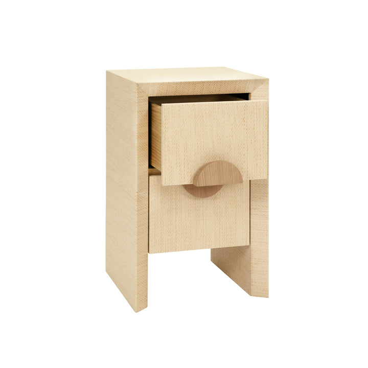 Two Drawer Small Side Table In Natural Grasscloth With Cerused Oak Handles - PARKER NAT
