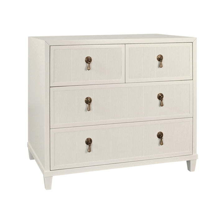 Four Drawer Chest With Fluted Drawer Fronts In Matte Antique White Lacquer - PASCAL AW
