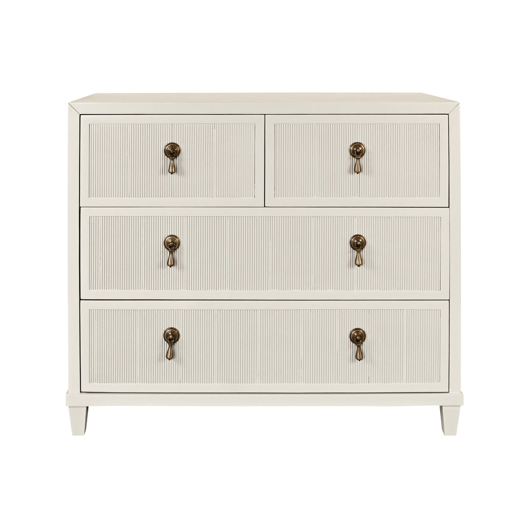 Four Drawer Chest With Fluted Drawer Fronts In Matte Antique White Lacquer - PASCAL AW
