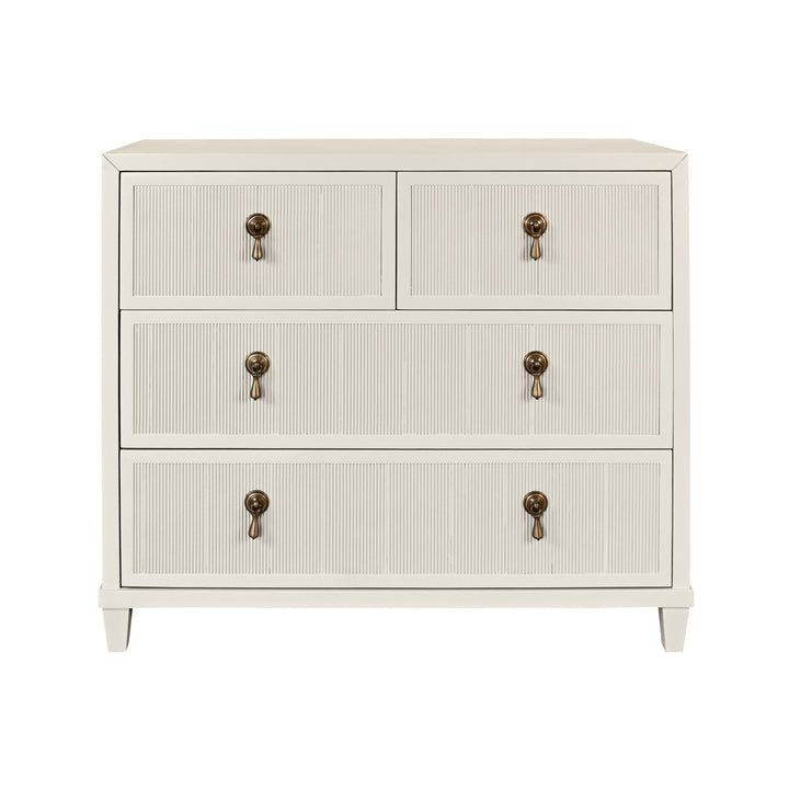 Four Drawer Chest With Fluted Drawer Fronts In Matte Antique White Lacquer - PASCAL AW