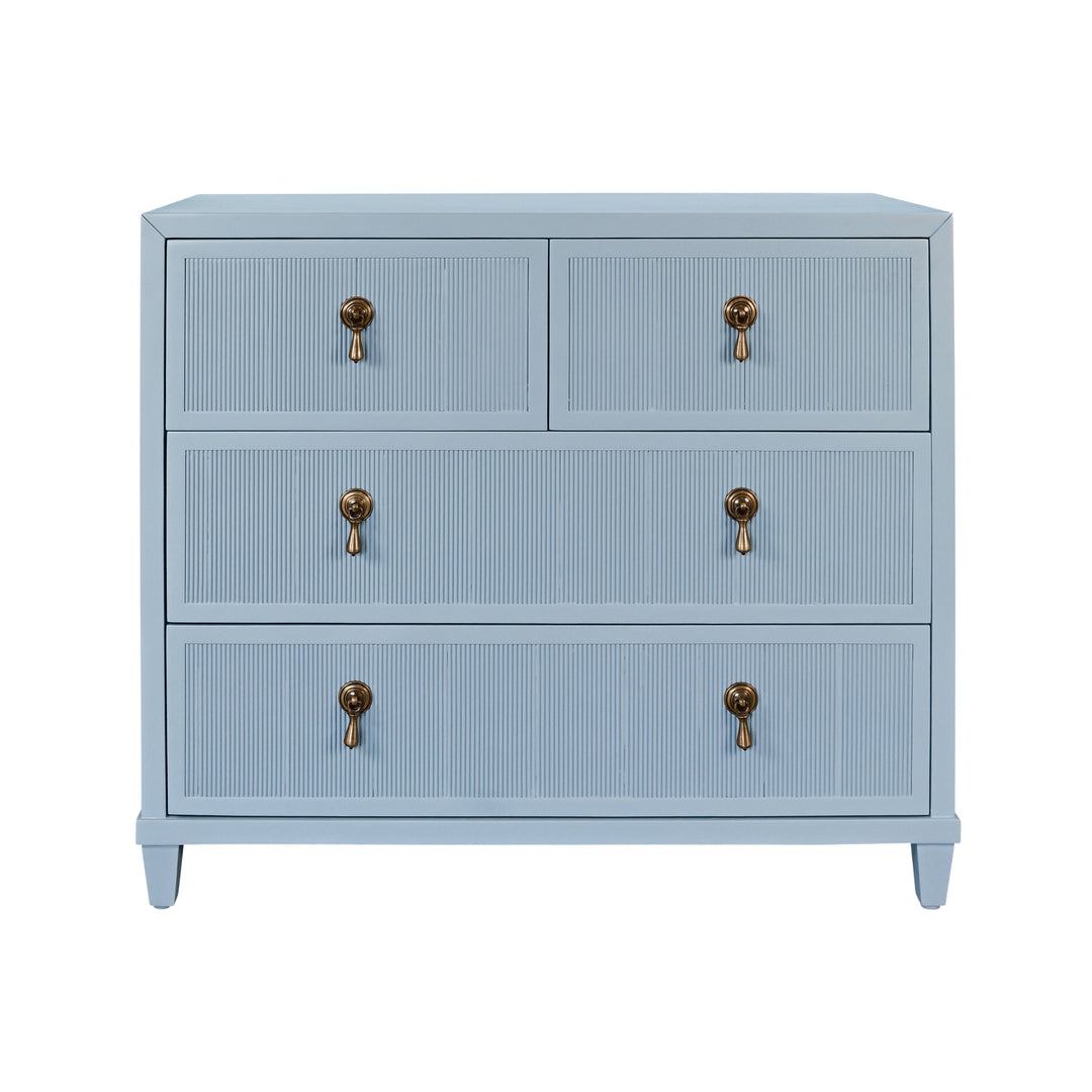 Four Drawer Chest With Fluted Drawer Fronts In Matte Light Blue Lacquer - PASCAL LB