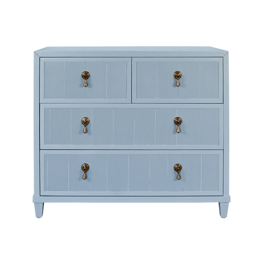 Four Drawer Chest With Fluted Drawer Fronts In Matte Light Blue Lacquer - PASCAL LB