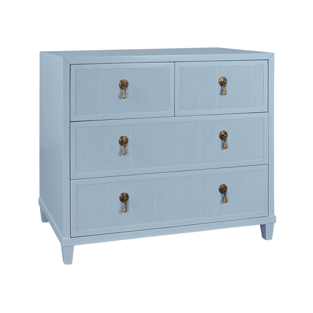 Four Drawer Chest With Fluted Drawer Fronts In Matte Light Blue Lacquer - PASCAL LB