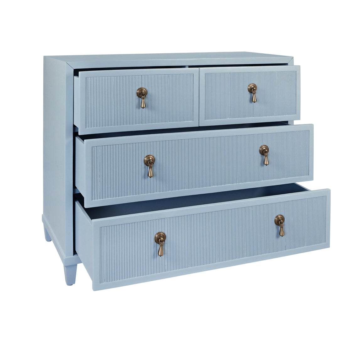 Four Drawer Chest With Fluted Drawer Fronts In Matte Light Blue Lacquer - PASCAL LB