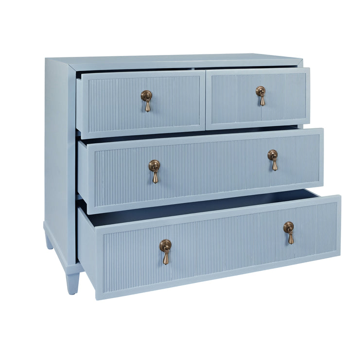 Four Drawer Chest With Fluted Drawer Fronts In Matte Light Blue Lacquer - PASCAL LB